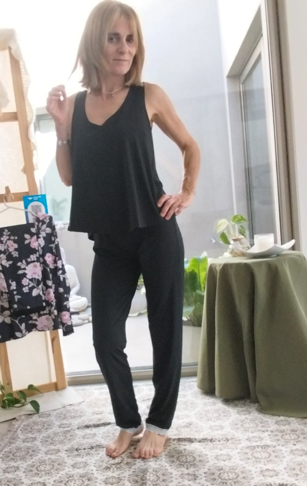 Pijama intermedio femenino, pantalón liviano y manga larga